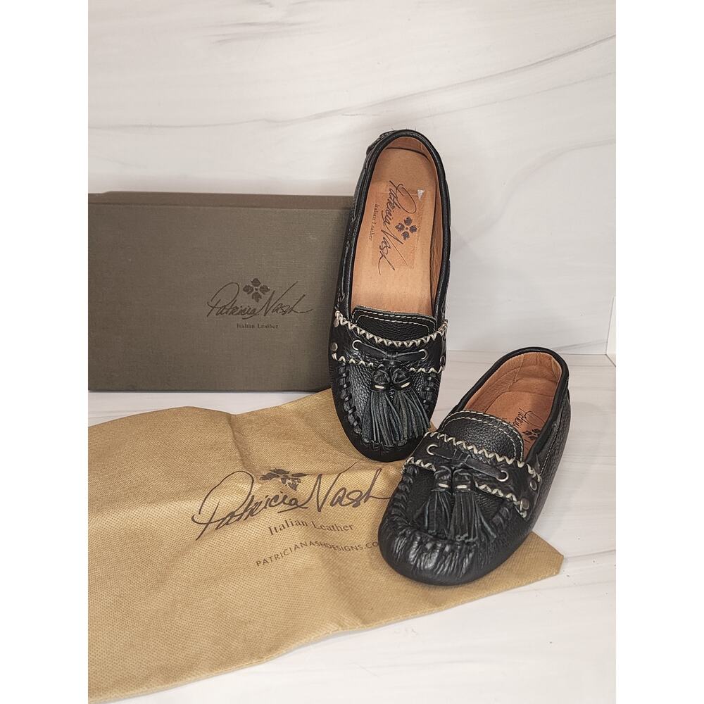 Patricia Nash Black Leather Tassel Moccasins Size 6 NEW Boho Western - Picture 2 of 8